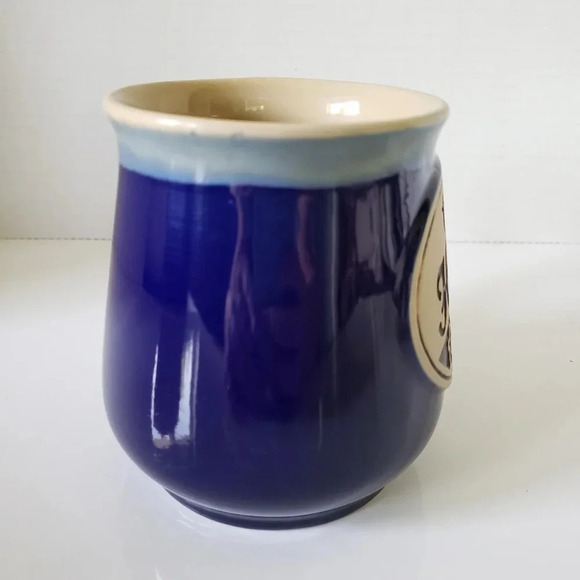 Large Pottery Style Fat Bottom Mug,Blue/Tan,Talk Hockey  to Me. - Picture 5 of 8